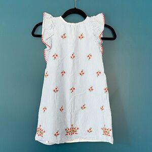 Crewcuts White and Blue Seersucker Striped Dress with Floral Accents